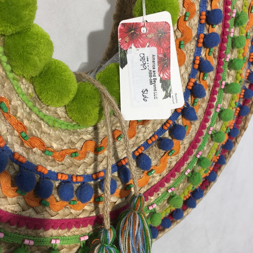 America and Beyond embroidered rattan straw tote - Picture 6 of 8